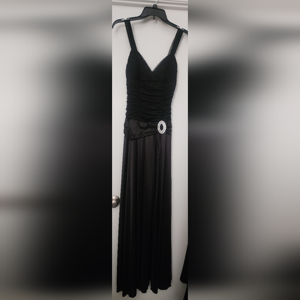 Elegant Black Gown with Rhinestone Detail